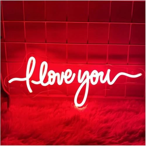 Lazmira Enseigne au néon Pour LED néon signe I Love You Néons Chambre Tenture Murale Décoration You Signes Lampes Alimenté Rouge Néon Lumière(22cmx50cm)