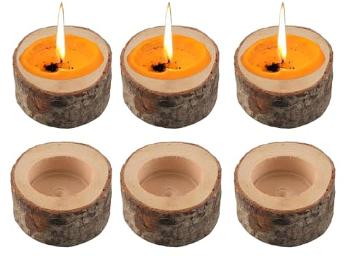 WUFKOP Lot de 6 Bougeoirs en Bois Naturel avec Écorce, Supports Rustiques pour Bougies Chaudes-Plats, Idéal pour Décoration de Table Mariage, Noël et Maison