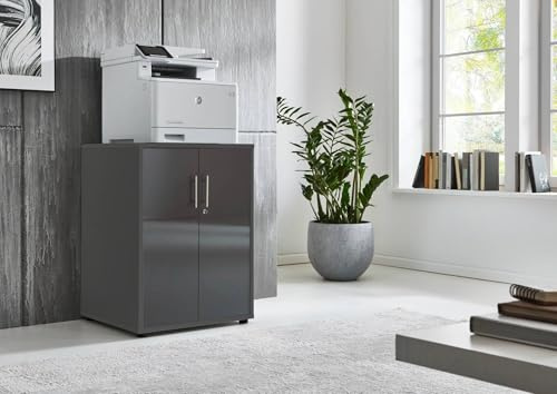 BMG Möbel Druckerschrank Bürokommode 74 cm hoch mit 2 Türen, 3 Einlegeböden, optimal als Erweiterung für Schreibtische wählbar in 18 verschiedenen Farbkombinationen (Anthrazit/Anthrazit Hochglanz)
