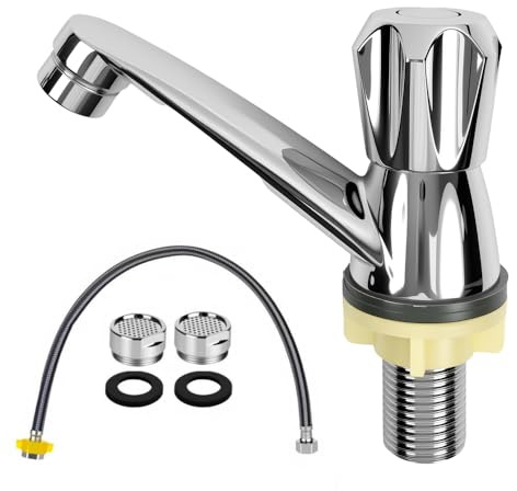 Vunanvu Kaltwasserhahn Gäste Wc Chrom Wasserhahn Kaltwasser Armaturen mit G1/2 Anschluss Kleiner Wasserhahn Nur Kaltwasser für Küche Kaltwasserarmatur mit 58cm Schlauch für Waschbecken Badezimmer