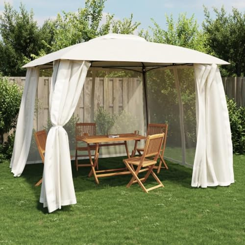Nqyjm - Tienda de recepción de jardín al aire libre con doble techo y paredes de red crema de acero, pabellón de carpa para bodas, fiestas, acampadas, eventos comerciales modelo 1