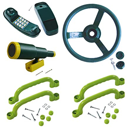 FQRDKT 7 Stück Spielplatz Zubehör Bestehend Aus Kinderspielzeug Lenkrad Zwei Paar Griffen Fernrohr Und Telefon Als Komplettes Set mit Befestigungsmaterial F, Stil a