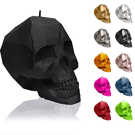 Candellana Kerze Kleiner Schädel Low Poly | Höhe: 12 cm | Schwarz | Totenkopf | Handgefertigt in der EU