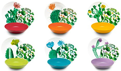 Excelsa Color Cactus - Juego de platos de 18 piezas, porcelana y cerámica, multicolor