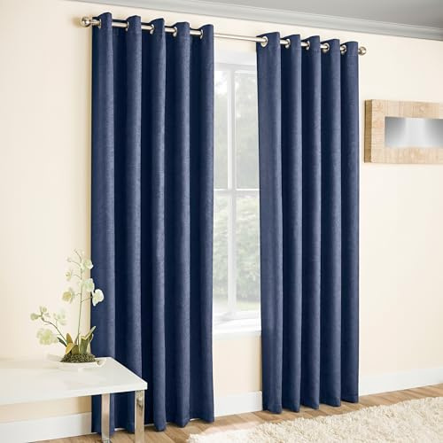 Enhanced Living Vogue Navy 66 x 90 inch (168x229cm) Eyelet Thermal Noise Reducing Dim Out Curtains for Bedroom and Living Room