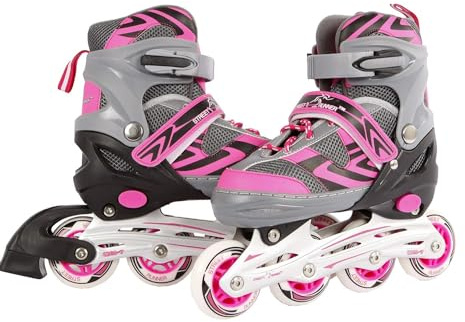 Kids Globe Street Rider 720235 Rollers en Línea Rosa/Gris Ajustable Tamaño 33-36 ABEC7 Marco de Aluminio