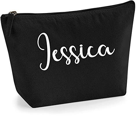 Personalisiert Großer Name Initialen Text Kosmetiktasche Damen Schminktasche für Handtasche Makeup Tasche mit Texturdruck - Weiße Flocke - L | Schwarz