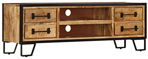 vidaXL Solid Mango Wood TV Stand with Drawers - Retro Industrial Style, Versatile Use as Sideboard, Lowboard, Ample Storage, Extra Stability