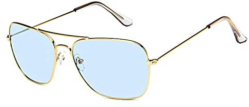 Sonnenbrille Trapez Pilotenbrille 400UV Metallgestell getönt verspiegelt korean hoher Steg unisex Damen Herren Brillen koreanisch Retro Vintage 70er jahre Sonnenbrillen Trend Designer CE (hellblau)