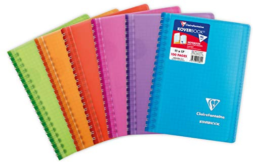 Clairefontaine 341601C Un Carnet à Spirale Koverbook - 11x17 cm - 100 Pages Petits Carreaux - Papier Blanc 90 g - Couverture Enveloppante Polypro - Couleur Aléatoire