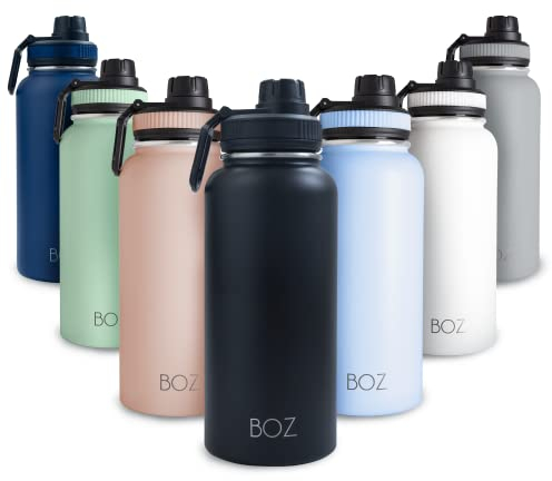 BOZ Trinkflasche Edelstahl – Trinkflasche Edelstahl 1l – Auslaufsichere Thermosflasche 1l – BPA-freie Isolierflasche – Trinkflasche Kohlensäure geeignet – Trinkflasche für Sport (Schwarz)
