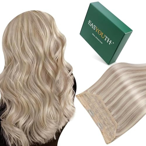 Easyouth Extension Echthaar Mit Draht Blond Fish Line Extensions Echthaar Aschblond Highlight Gebleichtes Blond Wire Extensions Remy Menschenhaar Weich #18/613 40cm 80g