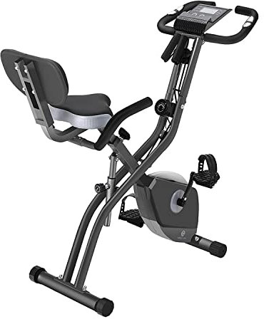 Folding Exercise Bike with 10-Level Adjustable Magnetic Resistance | Upright and Recumbent Foldable Stationary Bike is The Perfect Workout Bike for Home Use for Men, Women (Grey)