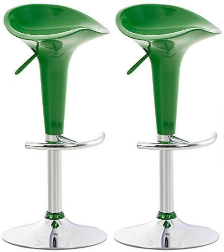 CLP 2er Set Barhocker Saddle Mit Drehbarem Kunsttoffsitz Und Fußablage I Höhenverstellbarer Hocker Mit Metallgestell In Chrom-Optik | Farbe grün