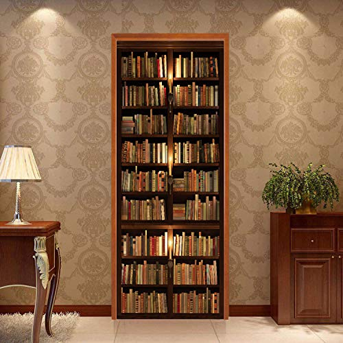 TUOKING Door Sticker, Peel and Stick Vinyl Door Decals, Self-Adhesive Mural for Home Decor, 30.3 W x 78.7 L, Set of 2 Sheets, Bookshelf