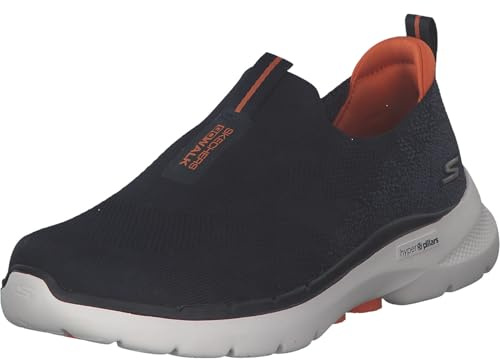 Skechers Men's Go Walk 6 Sneaker, Navy and Orange Textile, 10.5 UK