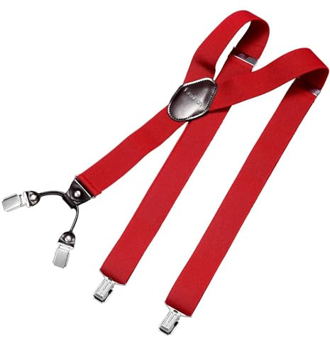 DonDon Hosenträger Herren extra stark 3,5 cm Hosenträger Herren breit mit brauem Leder in Y-Form lang - Starke Clips passend für Anzug Jeans Chinos Vintage Rockabilly Suspenders