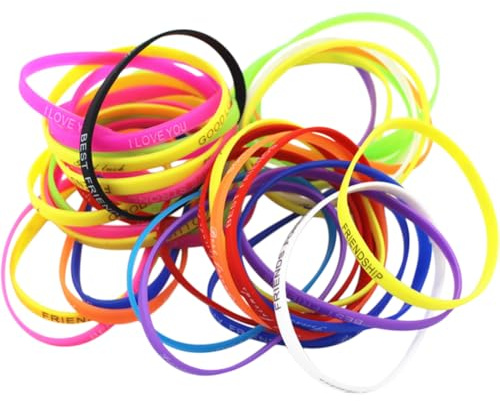 TOSSPER Lots 20 Stücke Mix Farben Buchstaben Drucken Silikon Armband Armband 5mm Elastische Gummi Freundschaft Armbänder Männer Frauen Schmuck