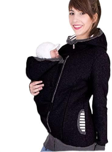 DXMCC Babyjacke für Mama und Baby, 2 in 1 Babytragejacke für Mama, Umstandsjacke mit Reißverschluss, Umstands-Hoodie, Langarm-Umstandsjacke, warme Fleecejacke, Kapuze mit(black,XXL)
