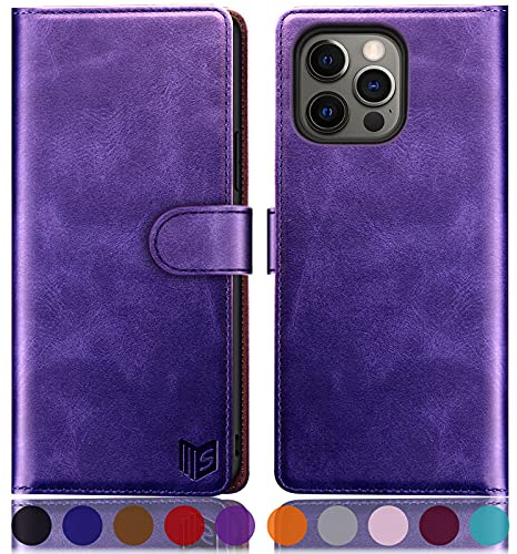 SUANPOT [RFID Schutz für iPhone 13 Pro Max 6,7-Zoll Hülle PU Leder Handyhülle Lederhülle Klapphülle Kartenfach Flip Cover für Apple 13 Pro Max Handy hülle Leather Wallet Phone Case Violett