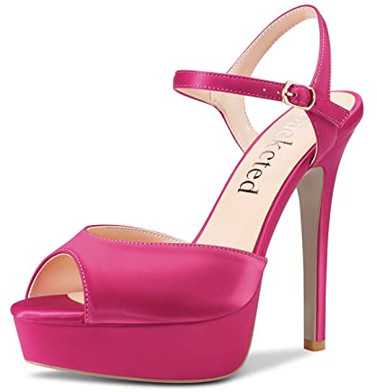 Saekcted Donna Alto High Tacco Heel Piattaforma Sandali Cinturino alla Caviglia Aperte sulla Punta 13 CM Heels da Matrimonio Feste Sexy Romani Scarpe Magenta Rosso 38 EU