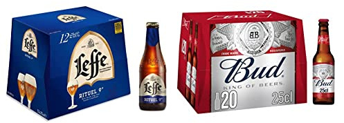 Bière Leffe Rituel 9° Pack 12 Bouteilles 25cl & Bière Bud 5% Pack 20 Bouteilles 25cl