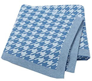 Surwin Strickdecke Babydecke Kuscheldecke Baumwolle, Mädchen und Jungen Babys Gestrickt Kinderdecke Freien Krabbeldecke Perfekt für Kinderwagen Babybett (80x100cm,Denim Blue)