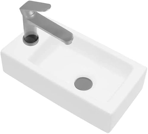 OUUTMEE Lavabo da appoggio, lavabo sospeso a parete bianco 370x185x90 ​​mm, mini lavabo lato sinistro