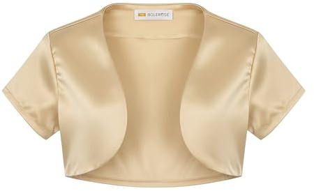 BOLEROSE Girls Satin Short Sleeve Bolero Childrens Kids Shrug (Gold, 11-12 Years)