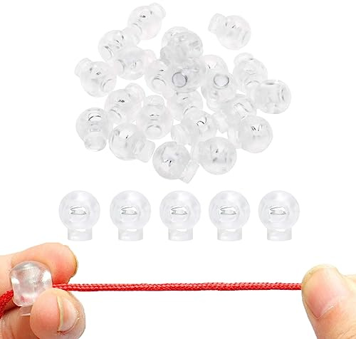 Spring Cord Lock Single Hole Elastic Cord Adjuster,Round Cord Locks Toggles | 25 Pieces Spring Loaded Cord Lock, End Spring Toggle Stopper for Drawstrings Use in Shoelace,Bags,Clothing(clear)