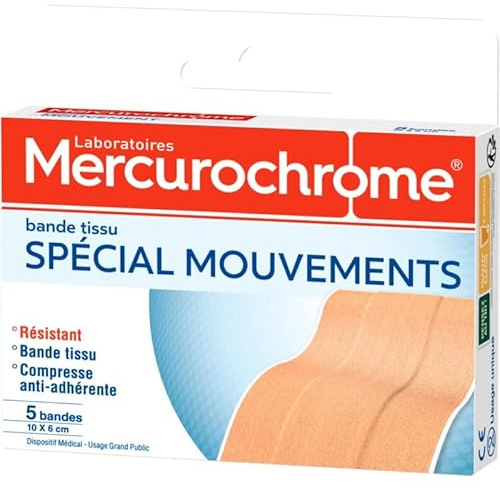 MERCUROCHROME Bandes Tissu Spécial Mouvements Taille - 5 Bandes (10X6Cm) | Soins du corps et premiers secours - Lot De 3