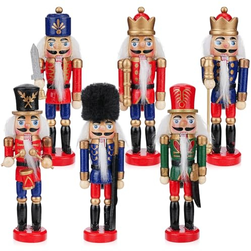 Yirochan 6Pcs Christmas Nutcracker Ornaments Set, 13cm Wooden Nutcracker Soldiers Nutcracker Christmas Decorations for Xmas Home Christmas Tree Party Hanging Ornaments
