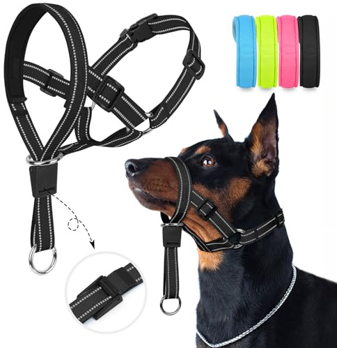 Weesiber No-Pull Dog Head Halter - Adjustable Dog Muzzle Leash, Padded Head Collar for Dogs to Prevent Heavy Pulling On The Leash(Black,L)