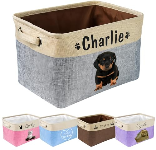 JeathFea Personalisierte Hundespielzeug - Name und Bild des Haustiers hinzufügen - Zum Aufbewahren von Hunde Katzen zubehör, Haustierbedarf - Faltbare Aufbewahrungsboxen
