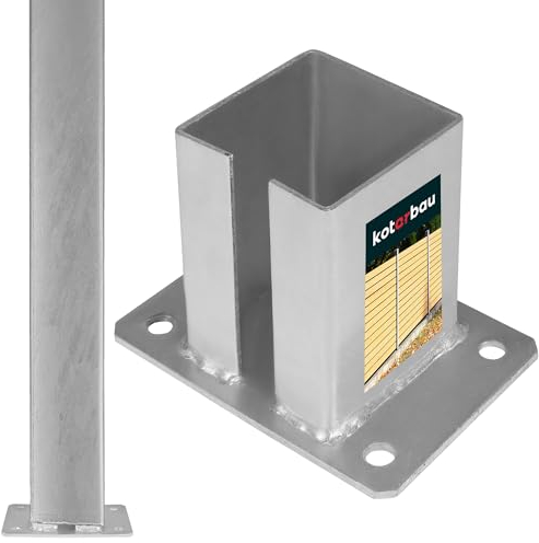 KOTARBAU® Screw-On Sleeve Post Holder 100 x 100 mm Hot-Dip Galvanised Steel Post Shoe Concrete Anchor Post Holder Ground Sleeve Beam Support Square Wood Post Fence Support Sleeve