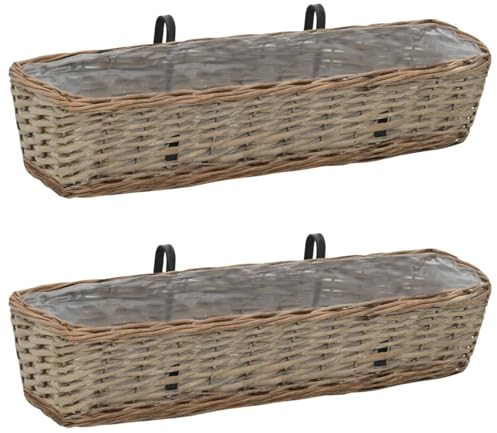 Mengtu 2 STK. Balkonkasten Blumenkasten mit Halterungen Geländerkasten Balkon-Blumentöpfe Blumenkästen für Balkon-Geländer Weide mit PE-Auskleidung 80 cm Garten Möbel