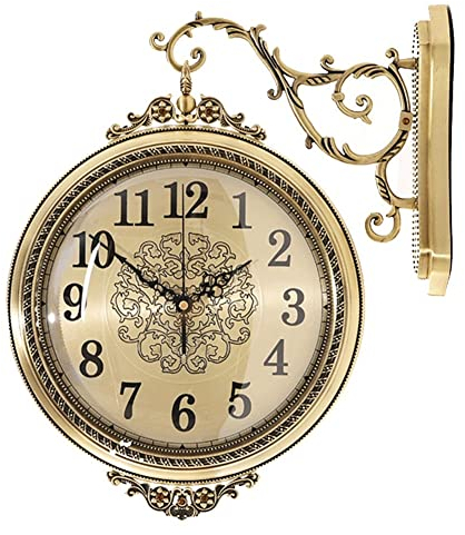 Retro Bahnhofsuhr Vintage Metall doppelseitige Wanduhr, doppelseitige Wandhängeuhr im europäischen Stil, hängende doppelseitige Uhr, Wohnkultur for Schlafzimmer Wohnzimmer Lobby Veranda 360 ¡Drehung (