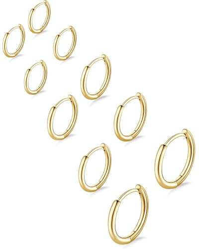 Gokeey Kleine goldfarbene und silberne Creolen für Damen und Herren, hypoallergene 316L chirurgische Edelstahl-Ohrringe für empfindliche Ohren, niedliches Knorpel-Helix-Ohrring-Set für mehrere