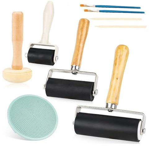 Lohill 3 Stk Lackierrolle Linoldruck mit Pilzwalze Robuste Andrückrolle und Gravur Farbroller Set für Malerei Kunst Druck Tuscheblöcke Handwerkliches Schaffen Stempeln Pinselrolle