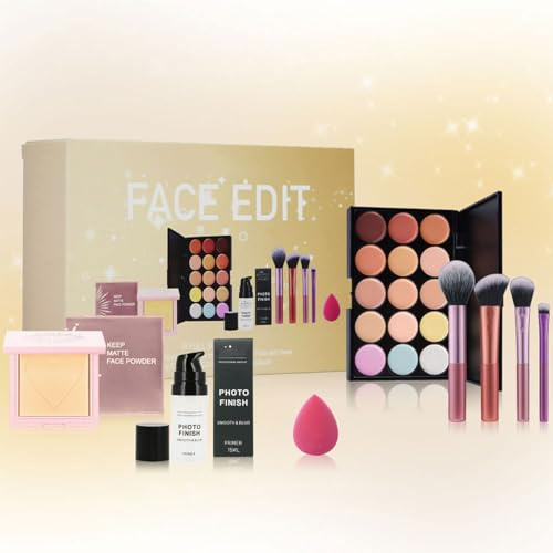Make Up Set，Professional Makeup Set, All In One Make Up Set For Women, Make Up Kit Includes 15 Colors Concealer Palette，Face Pressed Pworder，Makeup Sponge，Smooth & Blur Primer，Makeup Brushes (Set 01)
