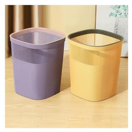 RUNZE765Z Corbeille à Papier Poubelle Ronde en Plastique avec Anneau de Pression for Cuisine à Domicile, Grande/Petite, Violet et Violet-Jaune, Deux Paquets Poubelle De Bureau(Grand)