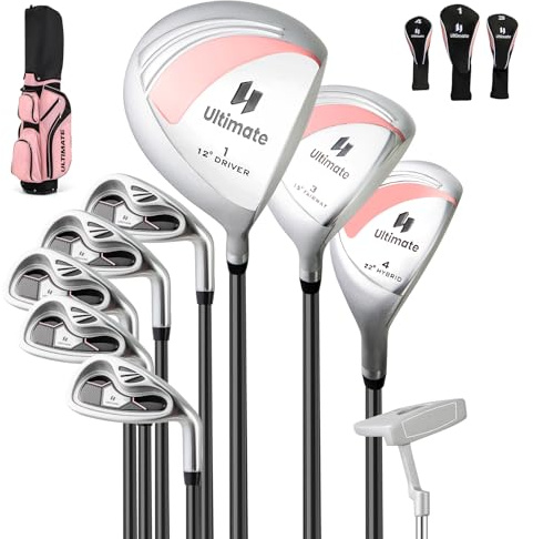 ULTIMATE Women's Complete Golf Club Set, 9/10/11pcs Right Handed Ladies Golf Clubs Set w/ 460cc Alloy Driver, #3 Fairway Wood, #4 Hybrid, #6/#7/#8/#9/#P Irons & Putter (9 Pieces w/Bag - Pink)
