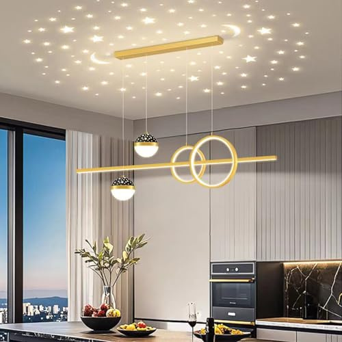 Moderne LED Pendelleuchte esszimmer dimmbar hängelampe esstisch schwarz, Moderne Linear design Hängeleuchte mit Fernbedienung, Esstischlampe hängend Höhenverstellbar für Küche büro (Gold, 120 cm)