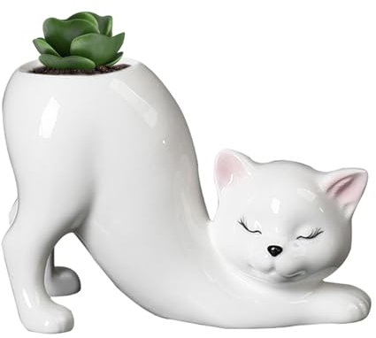 Macetero para gatos – Maceta de gato con forma de gato | Jarrón de escritorio moderno creativo para plantas hidropónicas, jardín del hogar, decoración de bodas, plantas