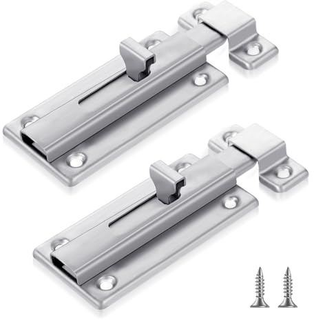 JIEYAO 2Pcs Stainless Steel Slide Bolt Latch, Bathroom Stall Door Latch with Screw,Slide Locks for Inside Door Silver Latch Sliding Door Lock Thickened Sliding Lock Barrel Bolt Bathroom Stall Hardware