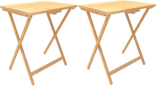 FoverOne Fullt monterat hopfällbart TV-brickbord, set med 2, 19 x 37 cm x 61 cm, bambu hopfällbara TV-brickor för att äta, TV-matbord för bäddsoffa