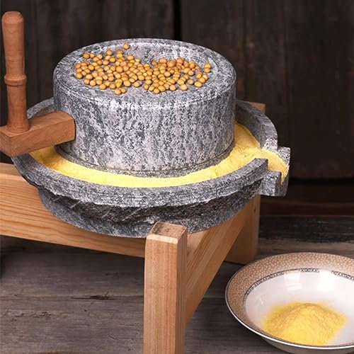 Hand Grain Mill Stone,Large Bluestone Mill Household Bean Grinder, Handmade Stone Mill/Paste Mill/Grain Pulverizer, Manual Dry/Wet Mill Grinder with Wooden Frame