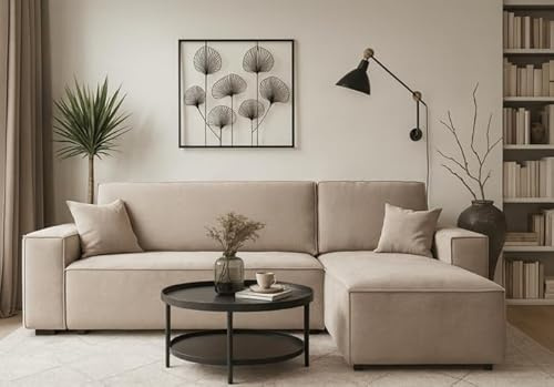 Imebel Ecksofa mit Schlaffunktion und Bettkasten 244x142 cm, L-Form Schlafsofa, Komfortable 3-Sitzer Eckcouch Wohnlandschaft für Wohnzimmer mit Bequemer Polsterung, Beige, Denis