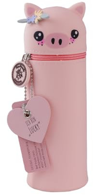Lulubug Silikon Federmäppchen - Schweinchen Lucky | Federtasche aus weichem Silikon für Stifte | Federmappe und Stiftehalter | Mäppchen Tiere, Schlampermäppchen