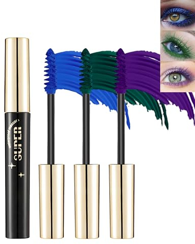 Mascara Volume e Lunghezza- 3 Colors Verde Blu Viola Mascara Estensione ciglia Effetto Volume, Impermeabile e Lunga Tenuta, Not Blooming Eyelashes Thick Curling Lungo, Trucco Donna Natale-02+04+08